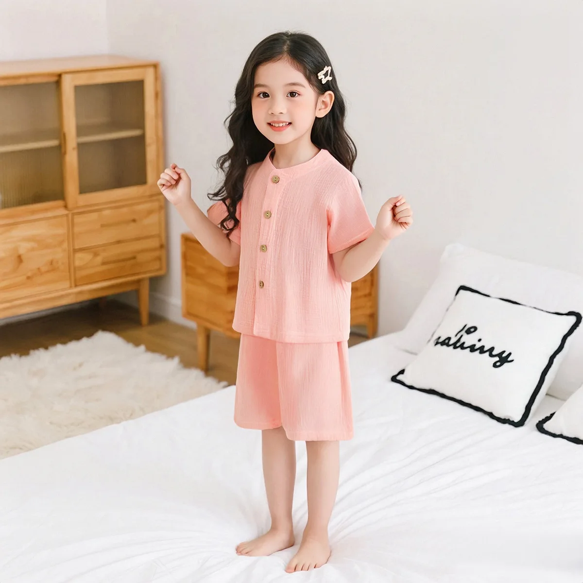 소년 소녀 여름 복장 아기 모슬린 코튼 홈웨어 의류 셔츠 반바지 정장 어린이 잠옷 탑 + 바지 세트 2pcs 1-12T