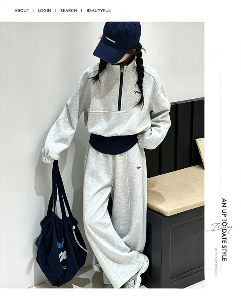 UNITIM Teenager-Mädchen-Zweiteiler-Set, Herbst, Kinder-Mädchen-Stehkragen-Sweatshirt, Trainingsanzug, lockere Sporthose für Kinder, Mädchen – Detail 18