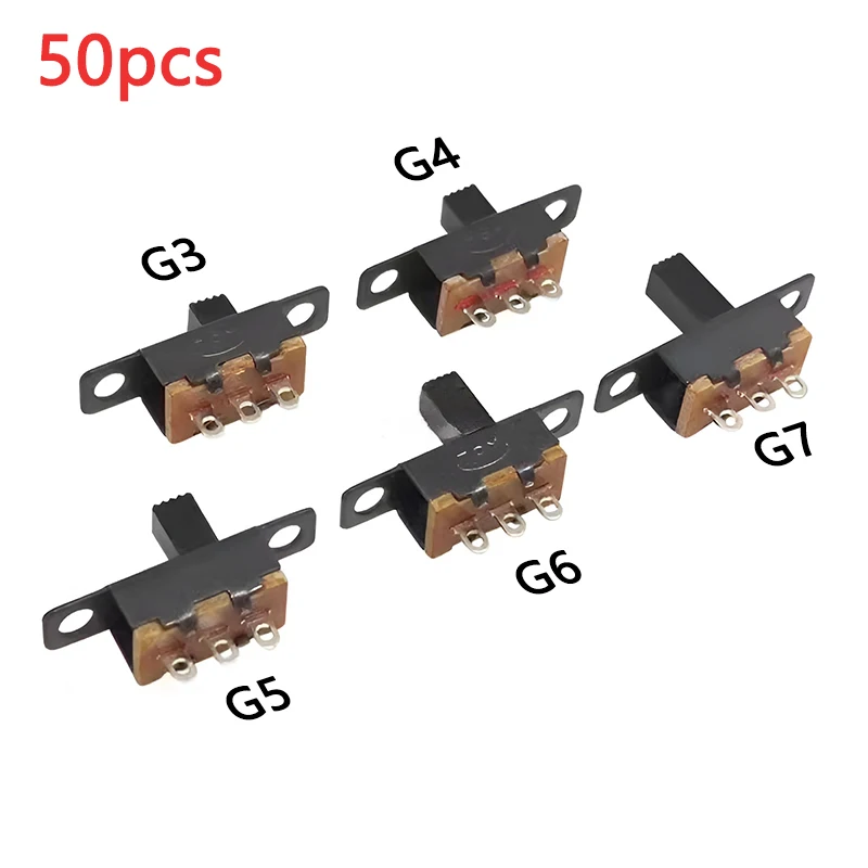50Pcs Slide Switch Ss12F15G3-G7 (1P2T) 2nd Gear 3Pin Vertical Small Mini Toggle Interruptor Black Without Fixed Ear 19.6*5.8*5H