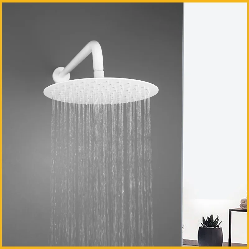 Round Stainless Steel Shower Head 8/10/12 Inch Ultra Thin Rain Shower Head Wall Mounted Shower Arm Bathroom Accessories