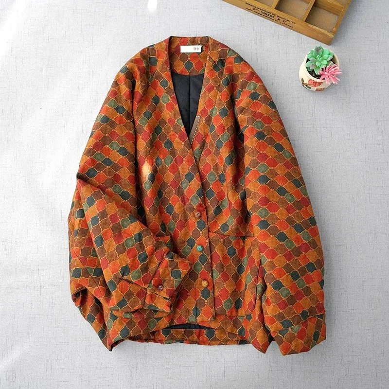 

Bohemian Batwing Sleeve Jacket Women's Vintage Print Coat Loose Kimono Style Cardigan Warm Quilted for Autumn Winter w597