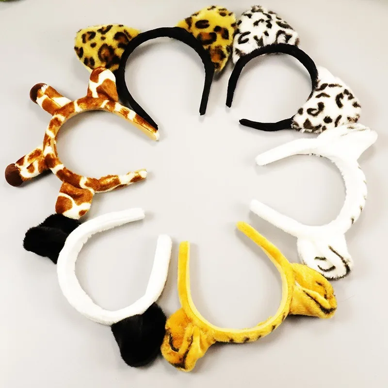 Kids Adult Animal Headbands Tail Gloves Party Favors Birthday Decorations Tiger  Panda Lion Leopard Halloween  Wedding Festival