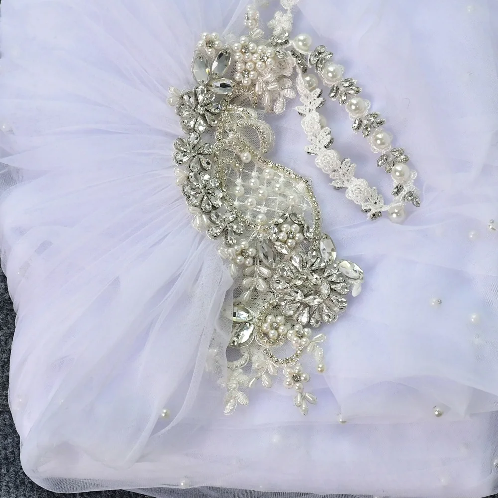 Capa de lujo para boda, chaqueta nupcial de gasa con perlas de cristal, envolturas largas sin mangas, accesorios de color blanco marfil