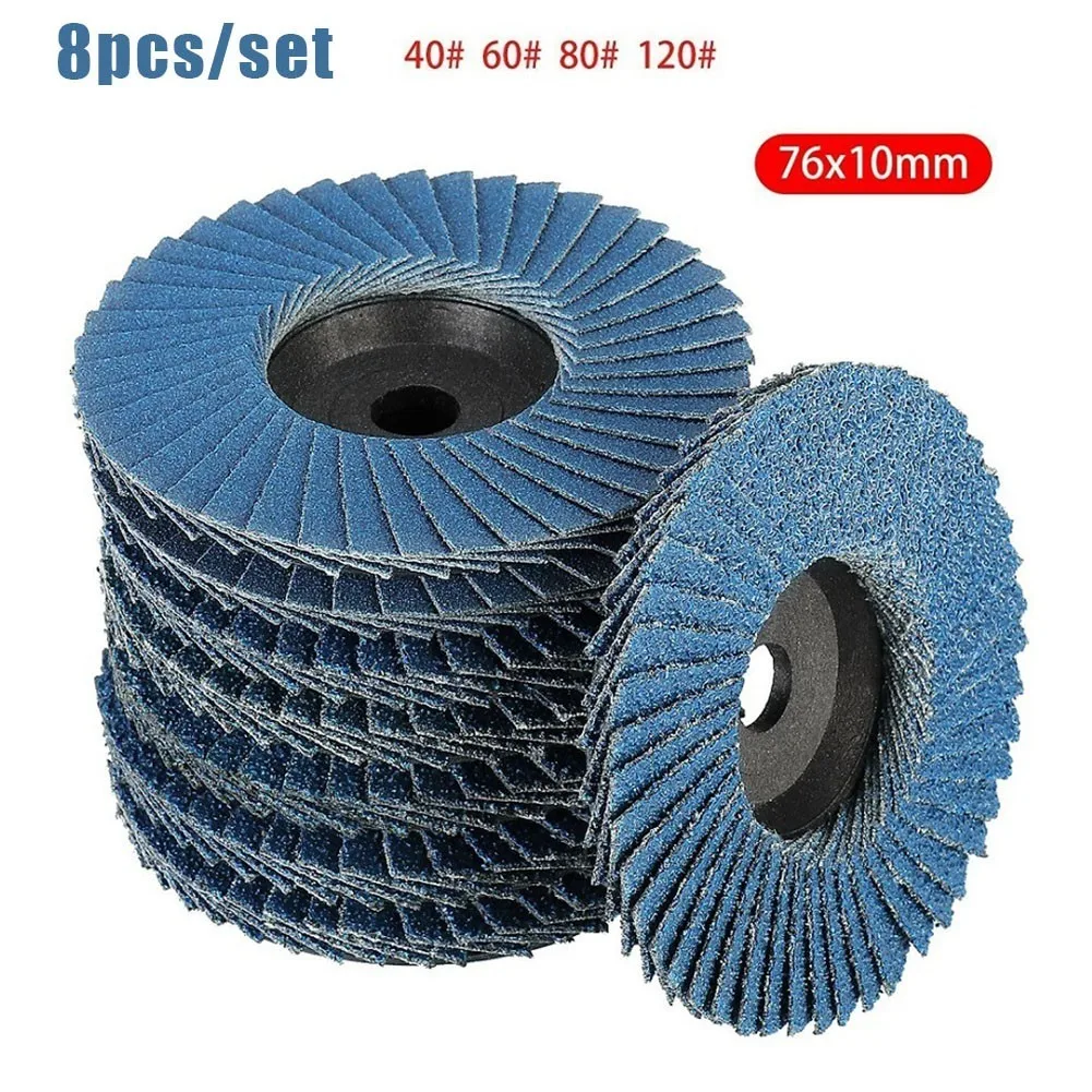 8Pcs 3 Inch 40/60/80/120 Grit Flat Flap Discs 75mm Sanding Grinding Wheels Wood Cutting Metal Grind For Angle Grinder