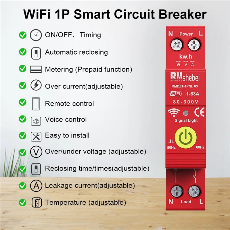ABJF-Tuya Wifi Intelligent Circuit Breaker Automatic Reclosing Switch Timer APP Control Compatible With Alexa Google