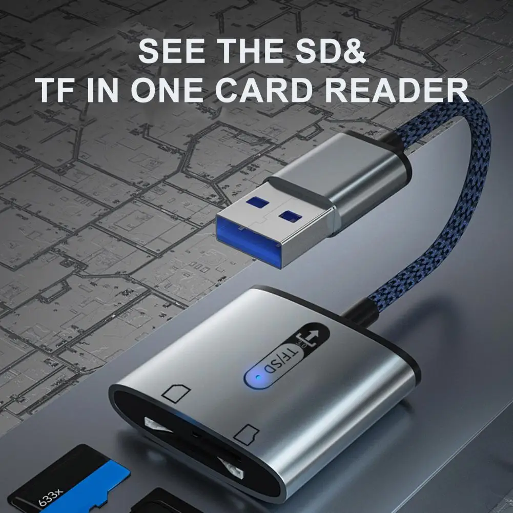 TF Card Reader Plug And Play Dual Slot USB 3.0 High Speed Data Transmission 2 in 1 Camera Memory Card Reader Computer Accessorie