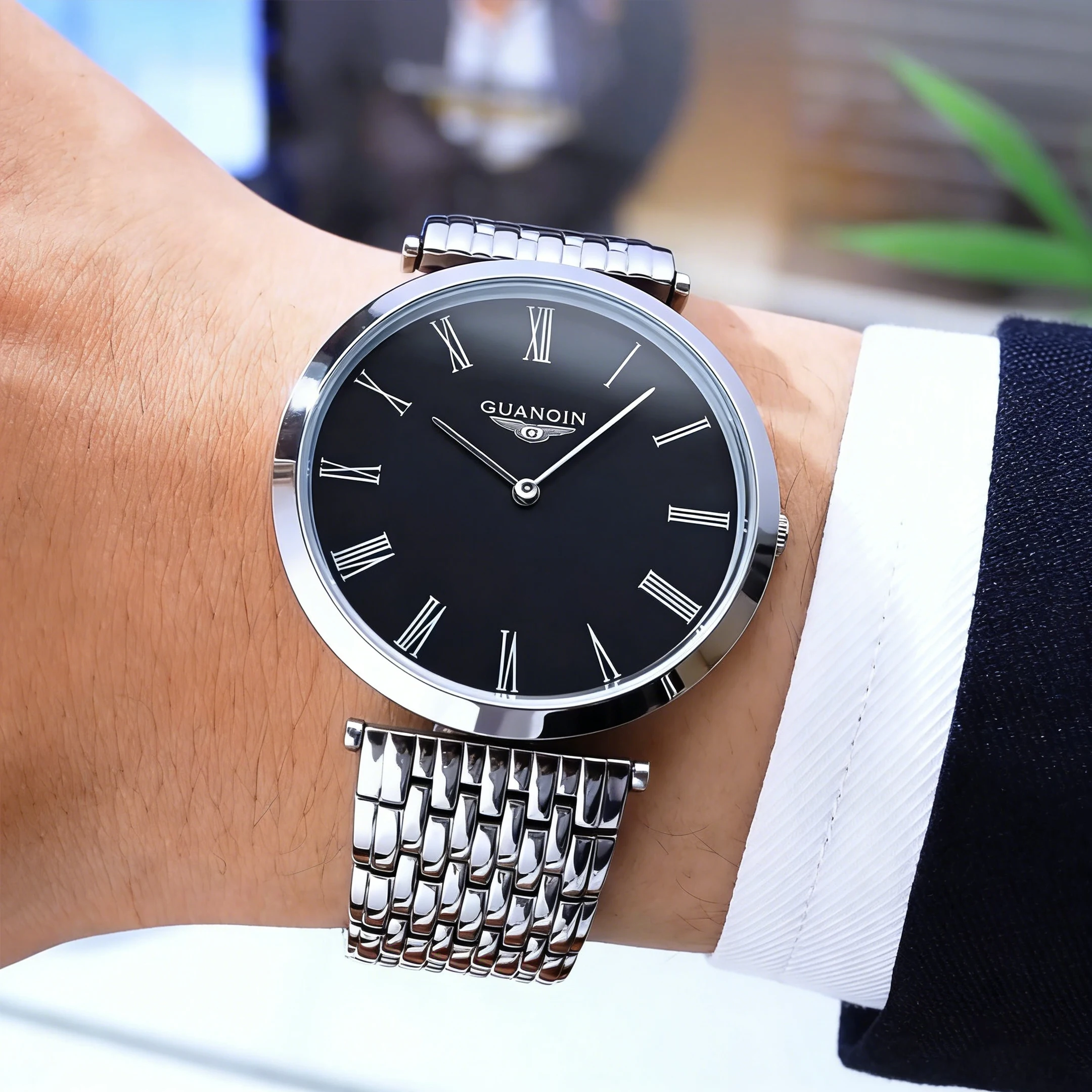 GUANQIN Men's Watches Casual Simple Fine Steel Strap Original Brand Original Quartz Wristwatch Ultra-thin Case Waterproof Watch