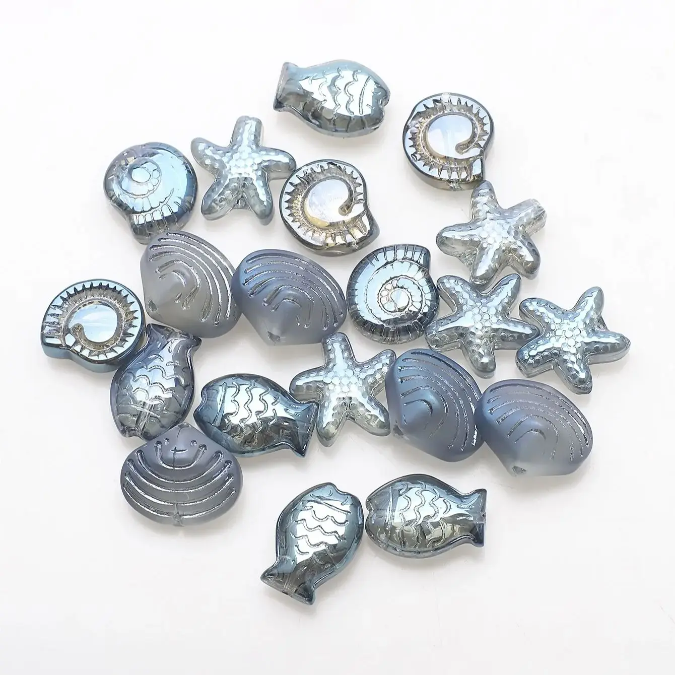20Pcs Mixed Shape Starfish Snail Shell Small Fish Crystal Glass Loose Beads DIY Making Earing Necklace Jewelry Accessories