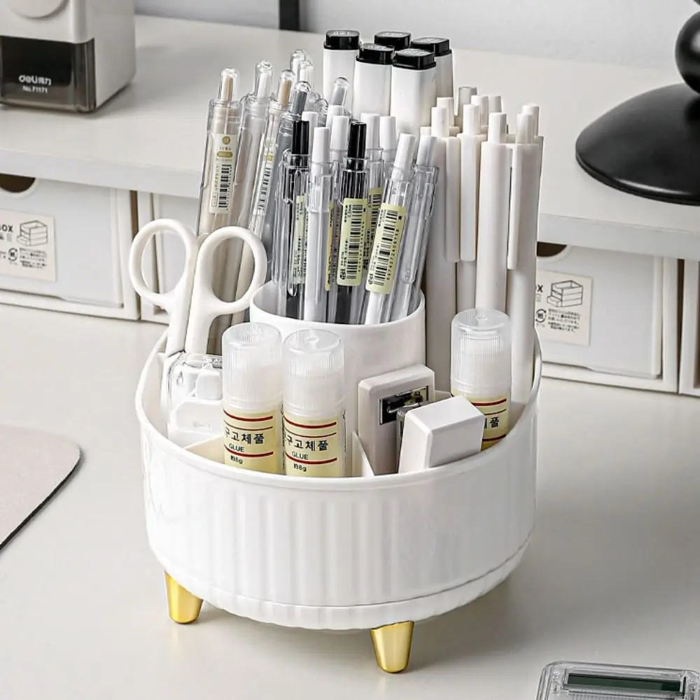 7 Grids 360° Rotating Pen Container Large Capacity Storage Box Makeup Brush Holder Plastic Space Saving