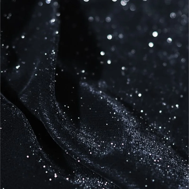 Dark Gray Starry Velvet Fabric Black Silver Evening Dress Cheongsam Cloth