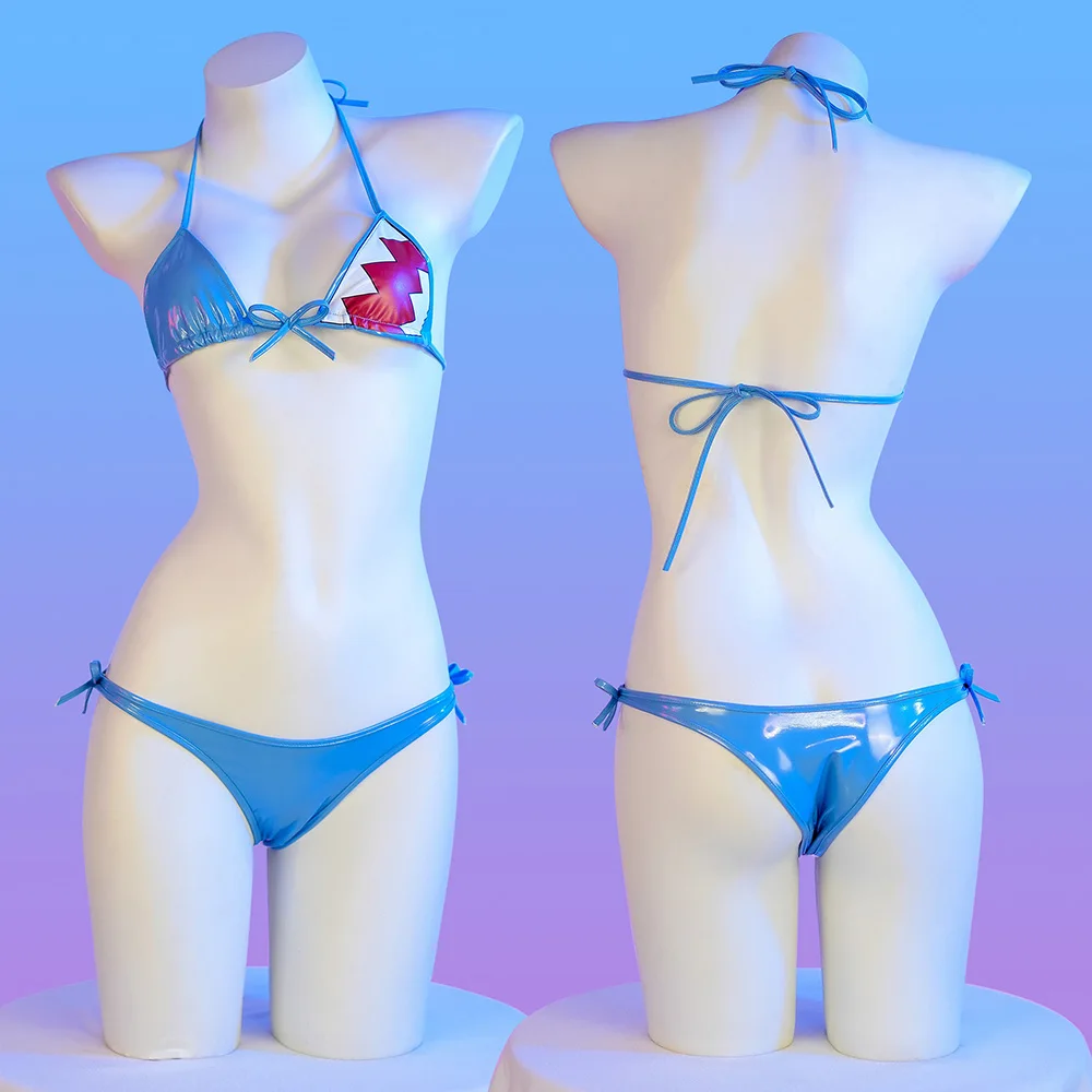 Traje de baño de bikini de tiburón lindo para mujer, disfraz de cosplay de chica de anime y cómics, lencería sexy sin espalda para juego de rol