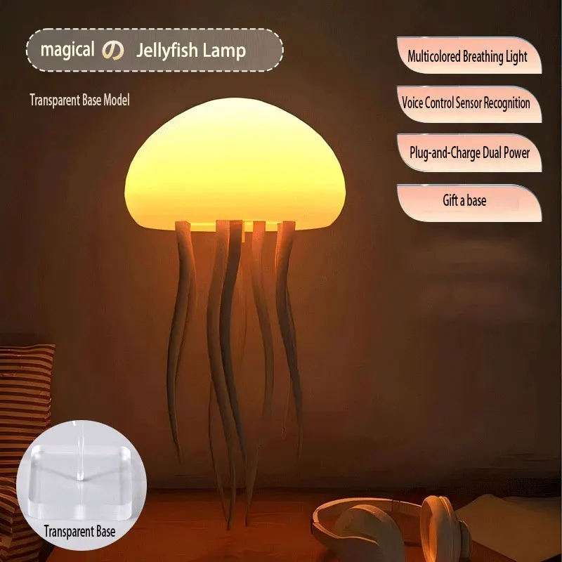 Jellyfish Night Light RGB Gradient Cute Jellyfish Bedside Lamp Voice Control Type-C Charging LED Night Lamp Cartoon Dancing