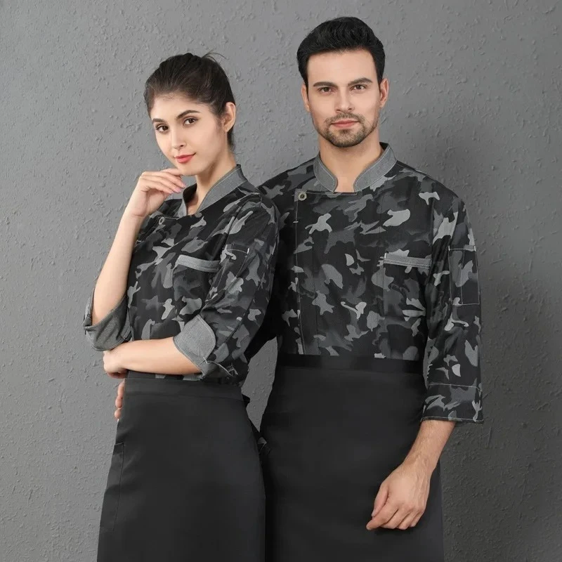 Chef Jacket Long Sleeve Autumn Winter Men Hotel Western Restaurant Bakery Women Chef Uniform Camouflage SetLOGO view 2