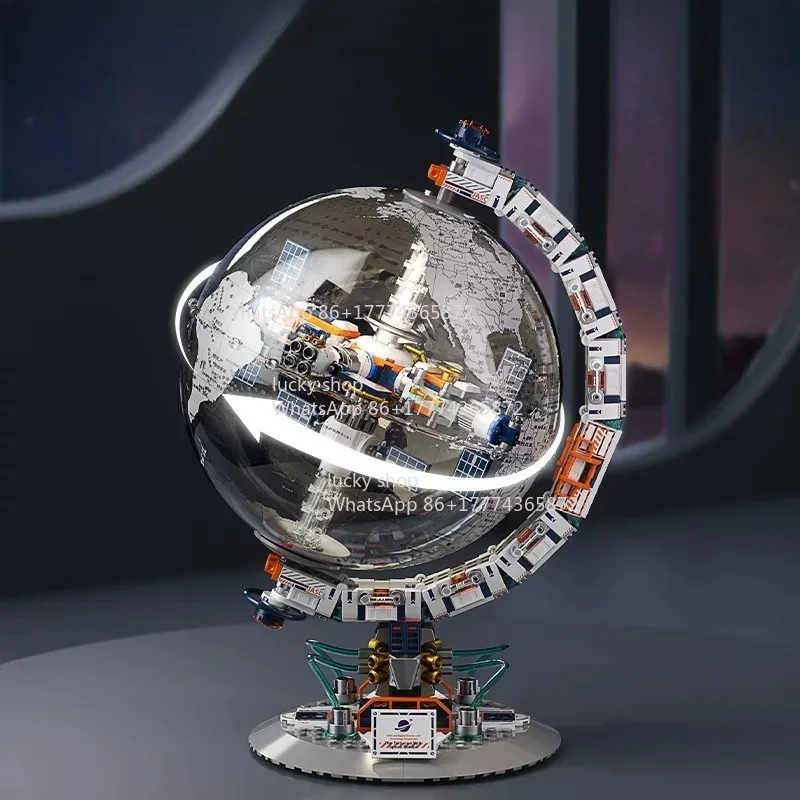 Aerospace Theme Globe - Transparent Globe Shell + Aerospace Theme Structure, Restore The Outline of The Earth,with Space Station