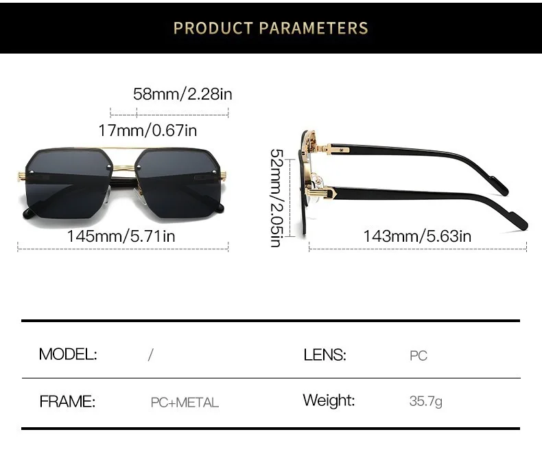 Neue Modische Quadratische Piloten-Sonnenbrille für Männer, Übergroße Legierungs-Sonnenbrille mit Farbverlauf für Frauen, Outdoor-Freizeitbrille – Detail 7