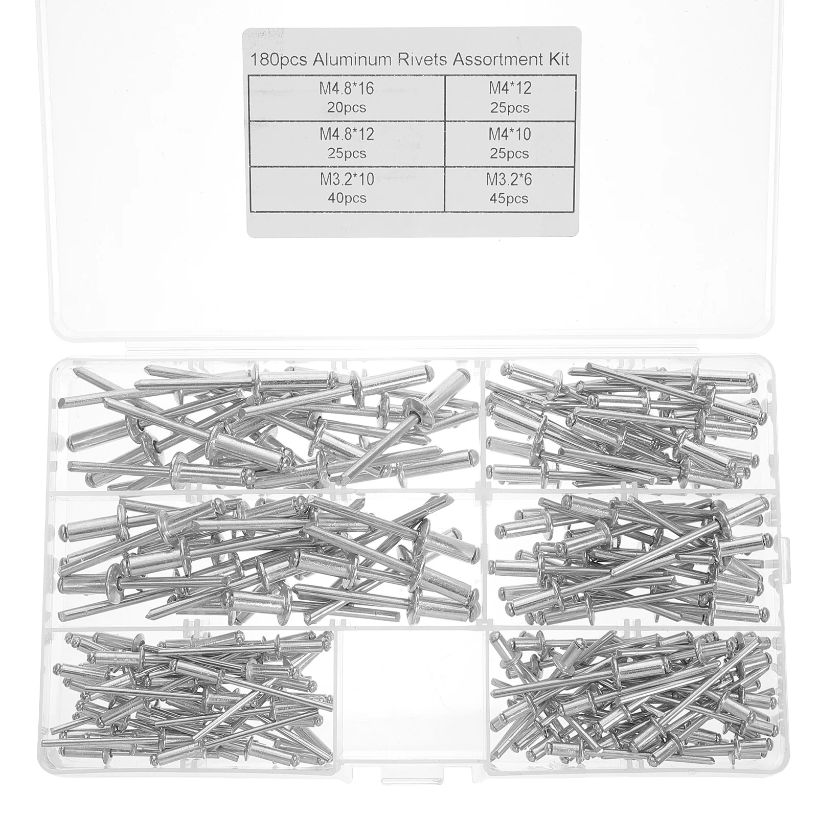 1 scatola di assortimento di rivetti in alluminio Kit di assortimento di rivetti pop durevoli Elementi di fissaggio per rivetti ciechi leggeri per lamiera di metallo