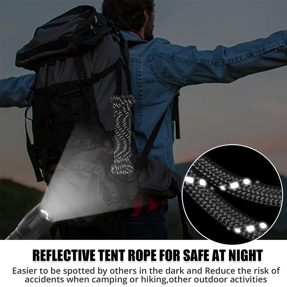 15/30m 1000Ib Reflective Paracord Rope 5mm 12 Cores Paracord Lanyard Parachute Cord for Tent Camping Hiking Fishing Survival