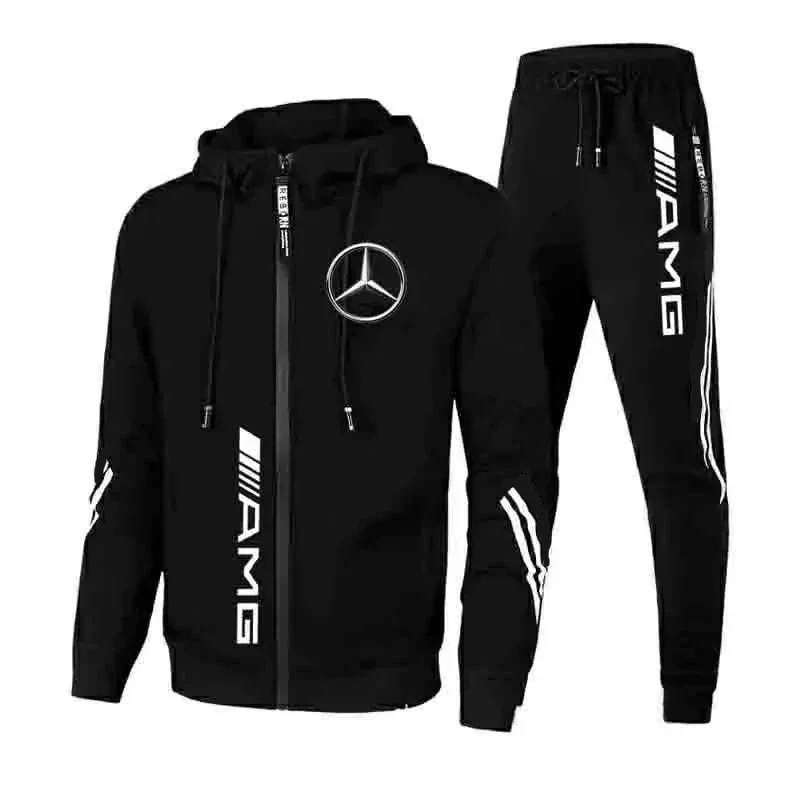 

High-end Trendy Internet Celebrity Mercedes-Benz Stylish Sports Casual Sweatshirt Set Trendy Running Jacket for Men Korean Versi