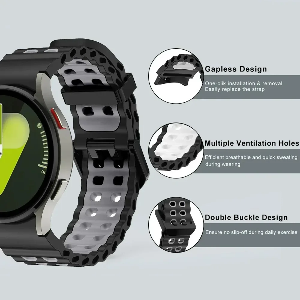 Sportliches Weiches Silikonarmband für Samsung Galaxy Watch 7 6 5 4 40mm 44mm 4/6 Classic 42mm 46mm 43mm 47mm 5 Pro 45mm Armband