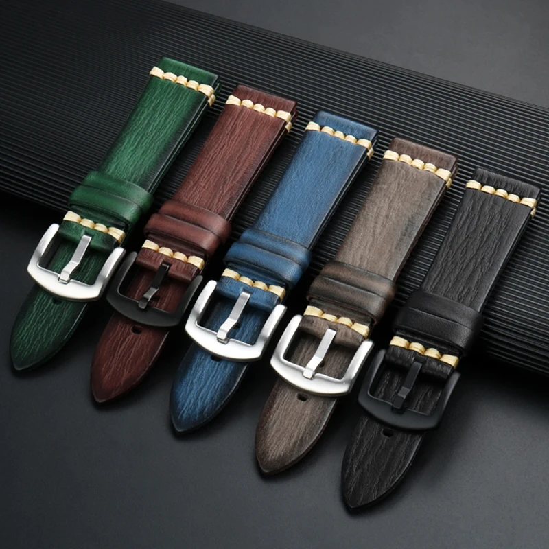 Vegetable Tanned Leather Watch Straps 20mm 22mm 24mm Men Calfskin Watch Band Bracelet Handmade Watch Accessories