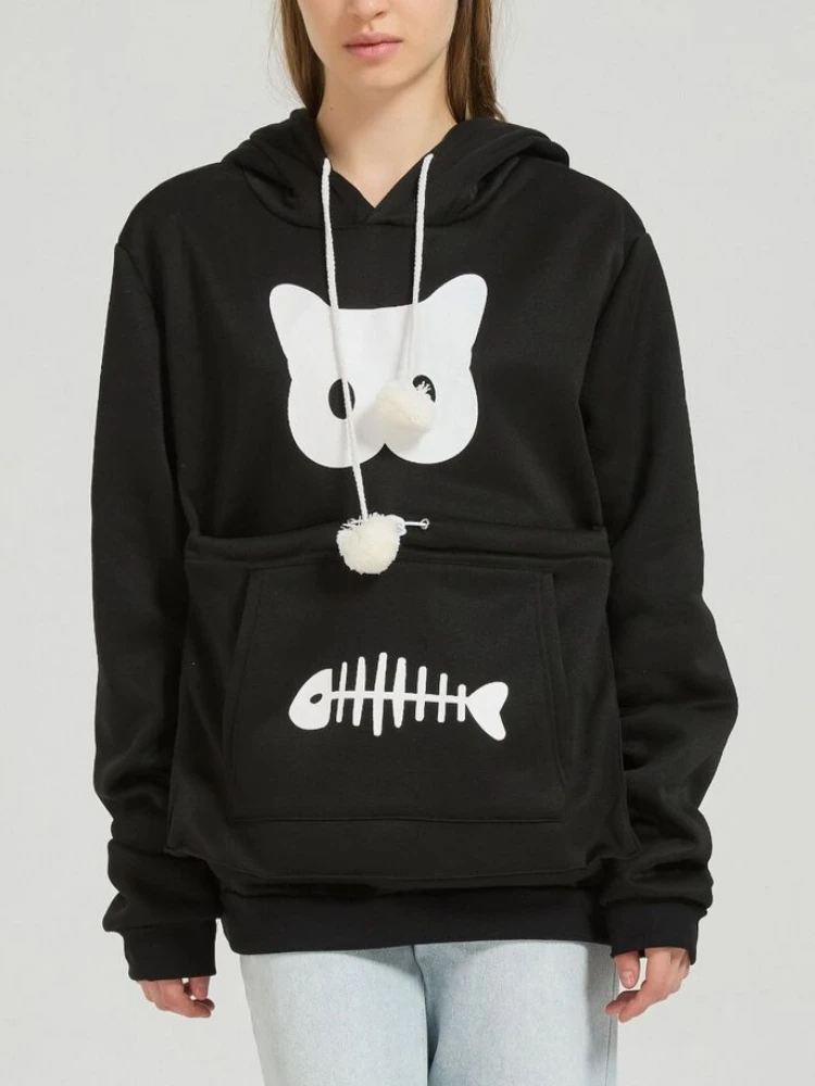 S-3XL Cat Lovers Hooded Sweatshirt Kangaroo Dog Pet Paw Dropshipping Pullovers Cuddle Pouch Fish Pocket Hoodie