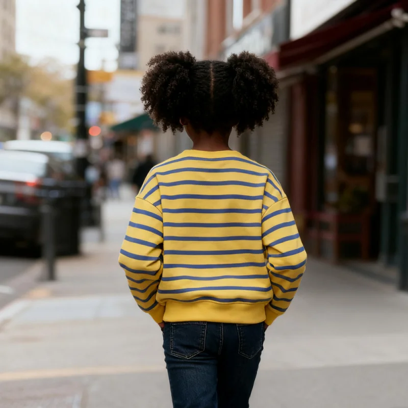 2025 Vibrant Yellow and Blue Striped Children's Sweatshirt，Soft and comfortable fabric。