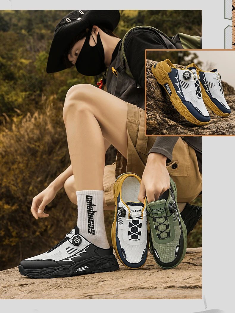 Herren Koreanische Lässige Atmungsaktive Freizeitschuhe Sommer Weichsohlige Rutschfeste Jugend-Halbslipper mit Drehbaren Schnürsenkeln Sport-Trendschuhe – Detail 3