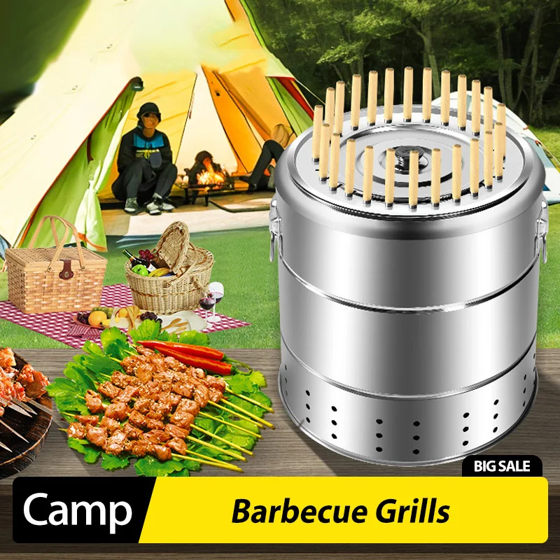 Barrel-shaped Smokeless Barbecue Grills Home Use Complete Set of Outdoor Charcoal Grill Home Indoor Barbecue Hanging Fireplace