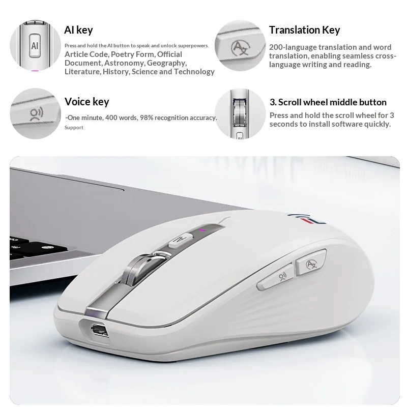 Fmouse M303 Ai Tri Mode Wireless Bluetooth Mouse Gpt Powered Voice Control For Ai Writing Doc Spreadsheet Ppt Typing Translation