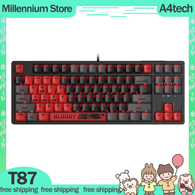 

A4tech T87 Mechanical Keyboard 87 Keys Rgb Backlit Wired Keyboards Hot Swap Waterproof Customized Esports Gaming Keyboard Gifts