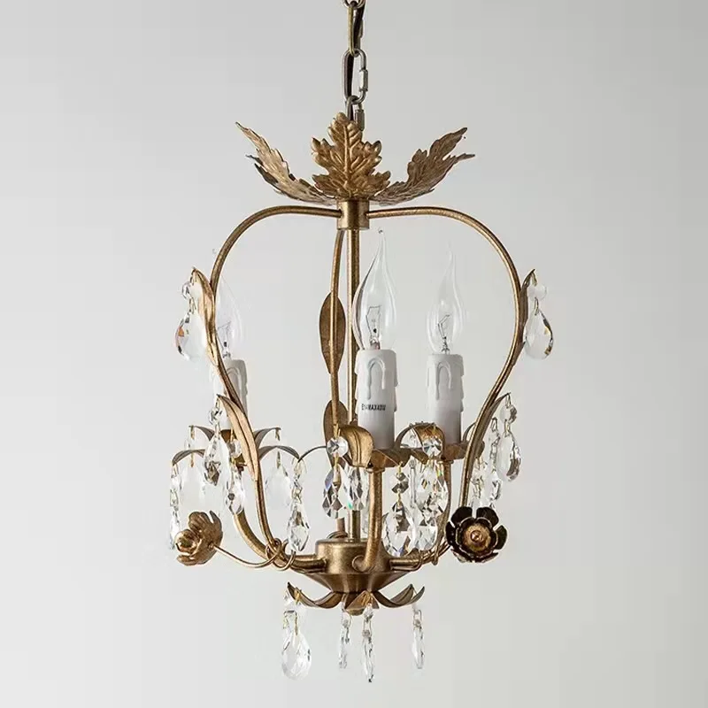 ‌Farmhouse Wrought Iron Crystal Chandelier Hand Forged Branch Bohemian Prisms Restaurant Entry Clothing Store Pendant Light