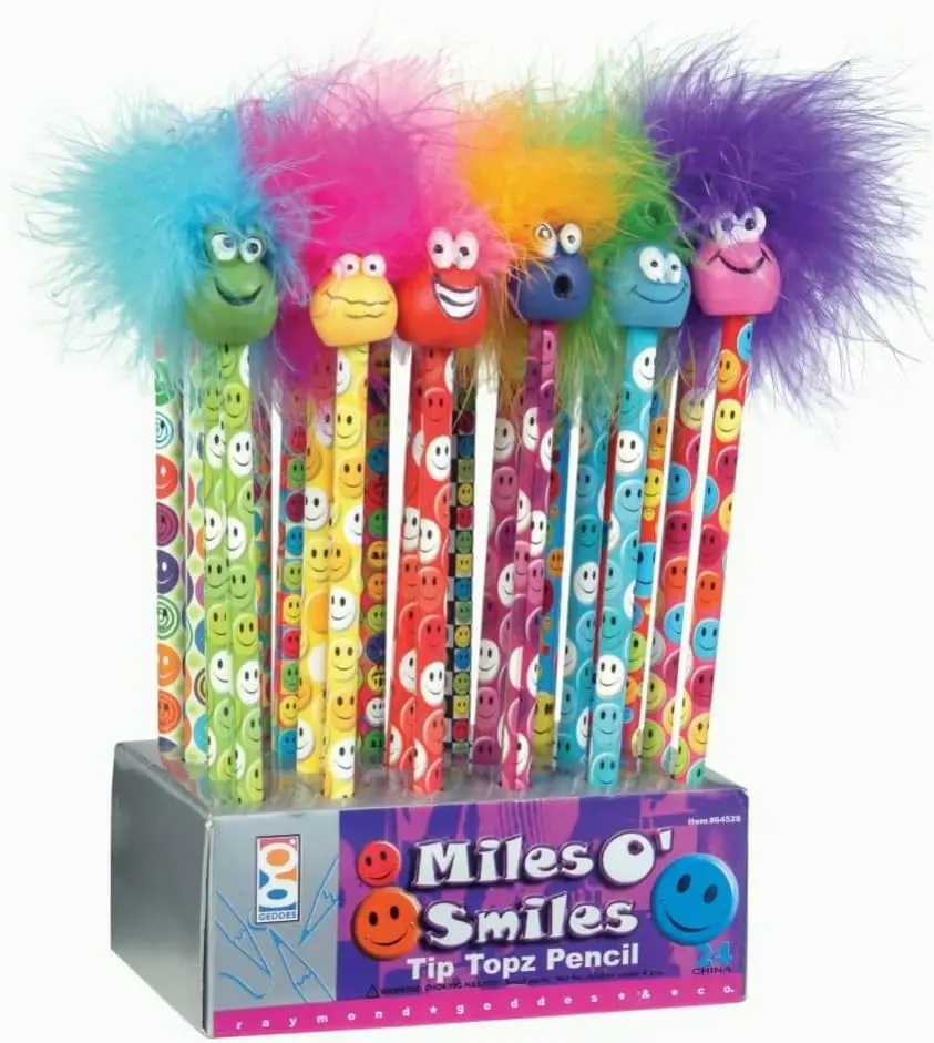 

Pack of 24 Fun Pencil Toppers for Kids, Number 2 Pencils with Smiley Faces and Tips