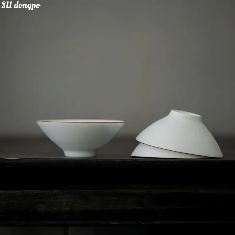 Matowe wykończenie Fat White Bamboo Hat Tea Cup Master's Cup Tea Bowl Ding Kiln Ceramiczna filiżanka do herbaty Chiński zestaw do herbaty Kung Fu do zielonej herbaty