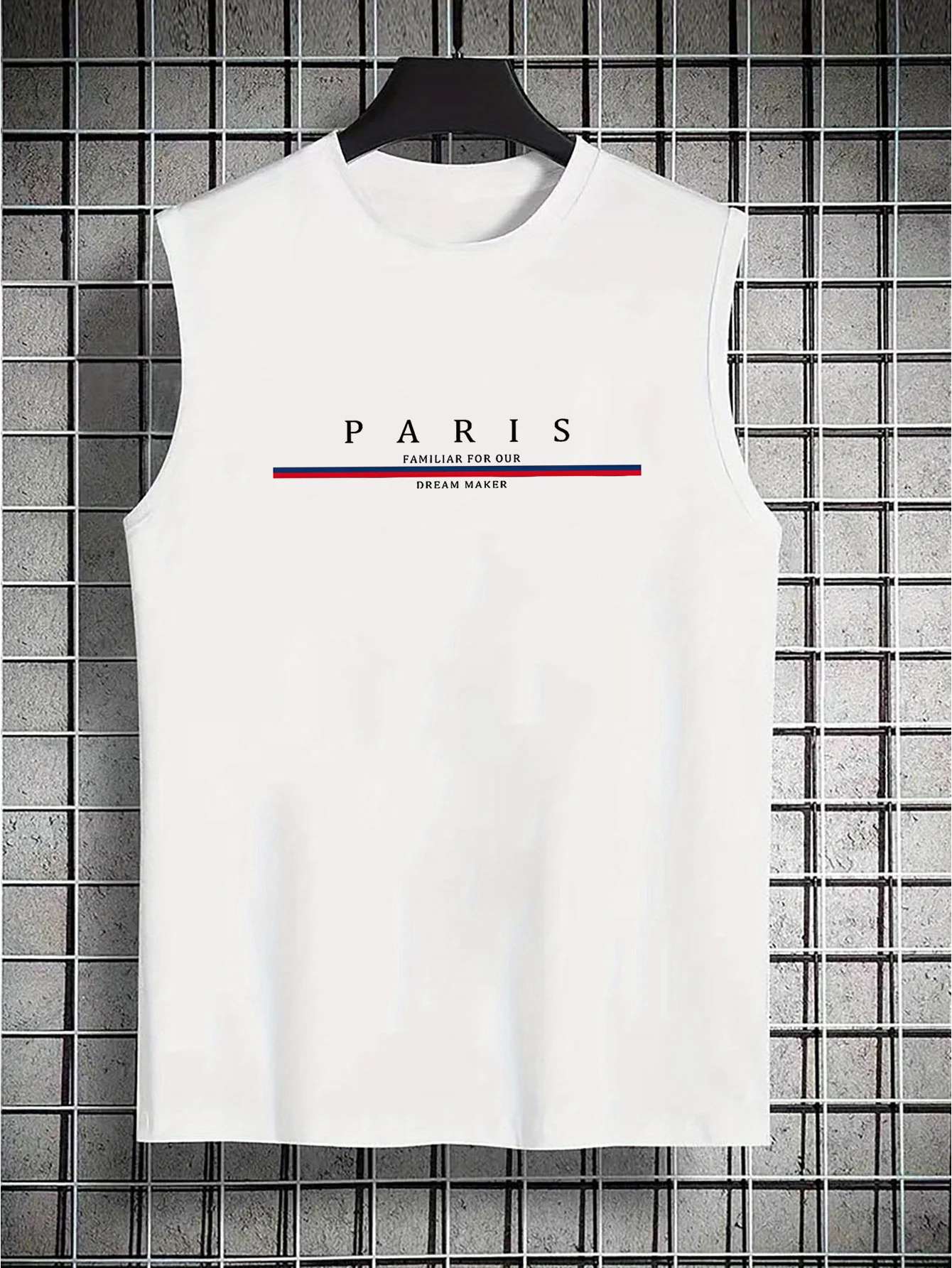 

Men's summer casual sports loose Paris letter pattern print comfortable and breathable round neck sleeveless vest