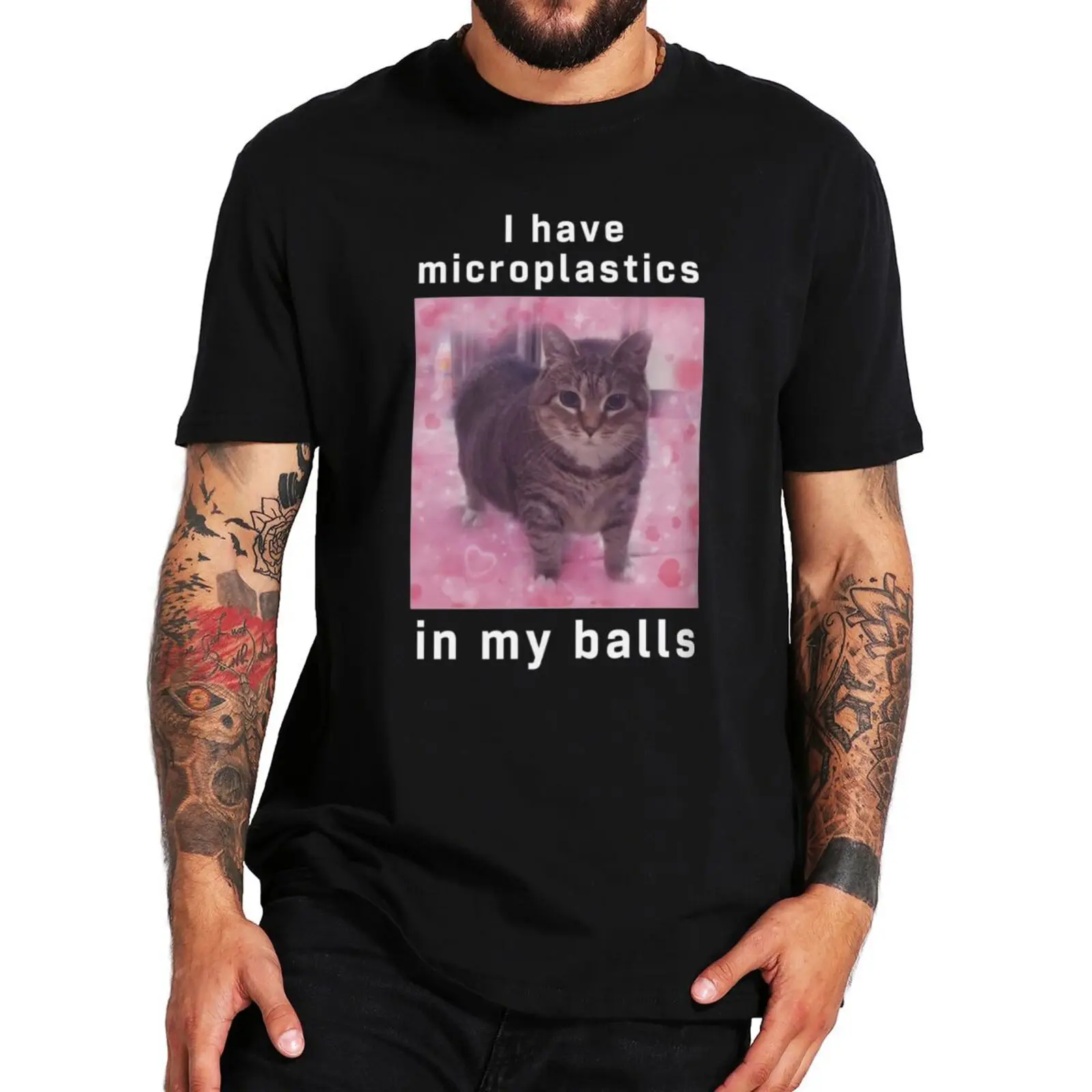 I Have Microplastics In my Balls T Shirt Retro Funny Cat Meme Y2k Graphic T-shirts EU Size 100% Cotton Soft Unisex Tee Tops