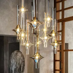 Nordic Glass Tube Pendant Light Modern Minimalist Long Line Chandelier LED Bedroom Dining Living Room Kitchen Bedside Lighting