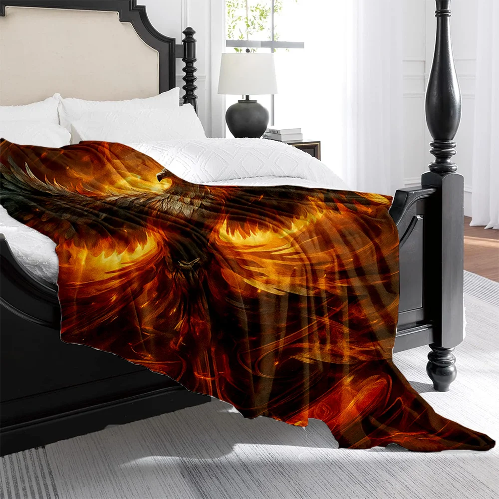1pc, Flame Phoenix Totem Printed Fleece Blanket, High Weight Fleece Blanket, Skin-Friendly Warm Blanket | a Must-Have Item for