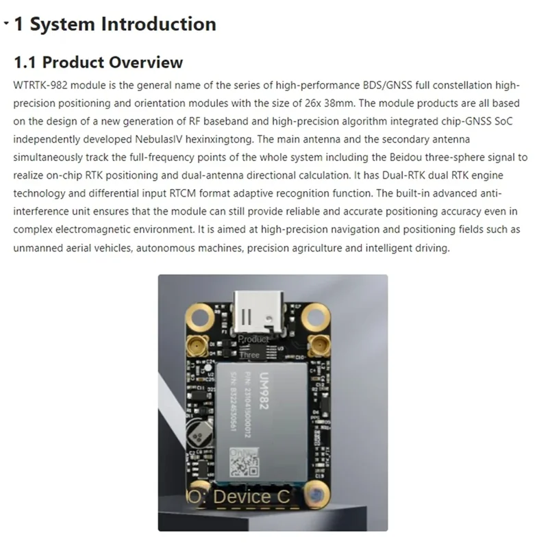 Módulo de orientação de posicionamento de alta precisão A93P BDS/GNSS ZED-F9P Módulo de posicionamento RTK-982