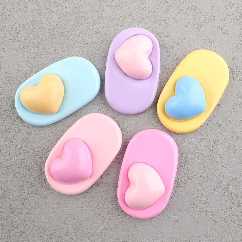 10pcs Cute Resin Heart Hairpin Decoration Accessory Big 36mm Colorful Flatback Cabochon for Scrapbooking DIY Craft Slime Charm