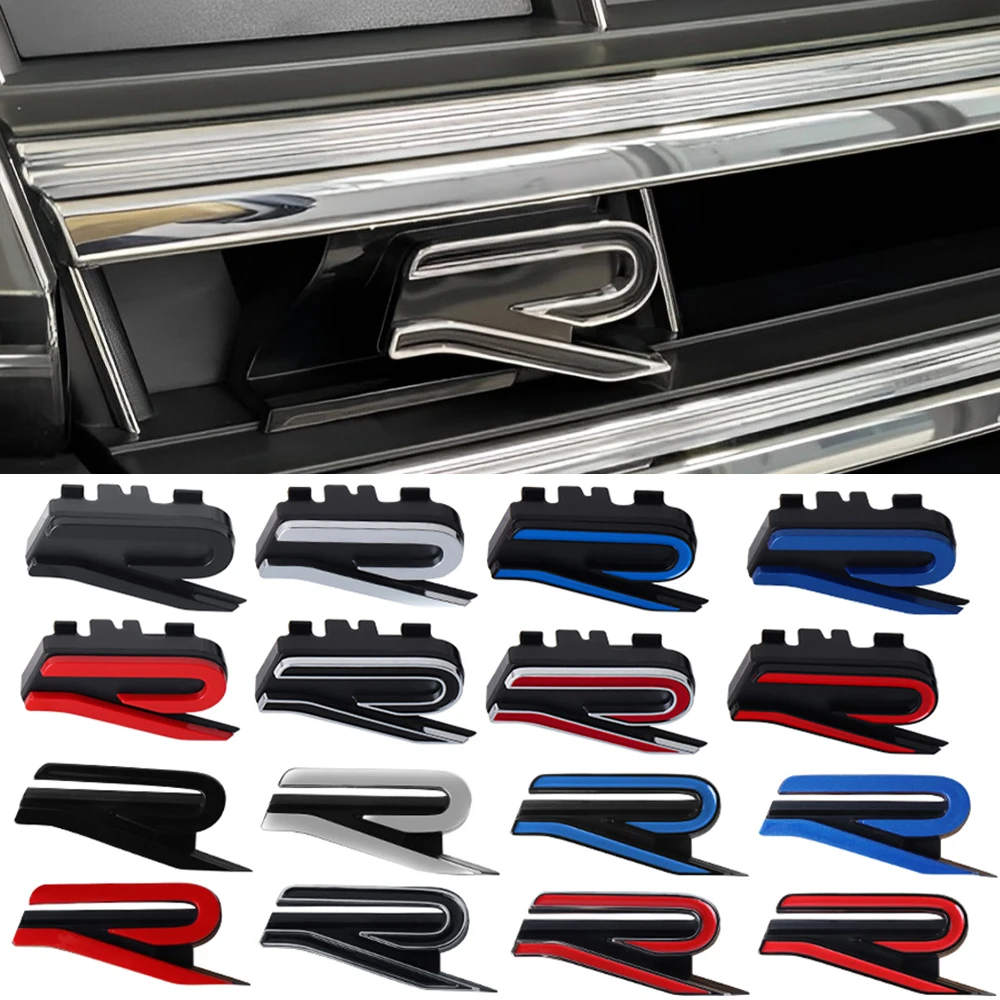 3D ABS New R Emblem Car Front Grille Badge Sticker Decoration Accessories For Volkswagen VW Polo Passat Golf Jetta T-ROC Tiguan