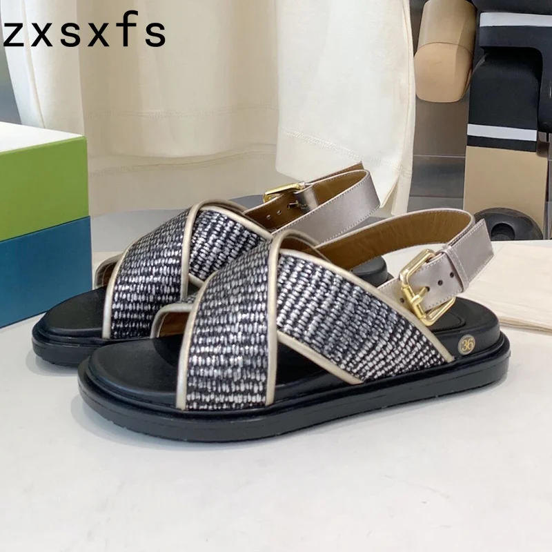 

Designer Summer Lafite Grass Weave Sandals Women Casual Beach Flat Shoes Platform Shoes For Women Luxury Sandalias Mujer