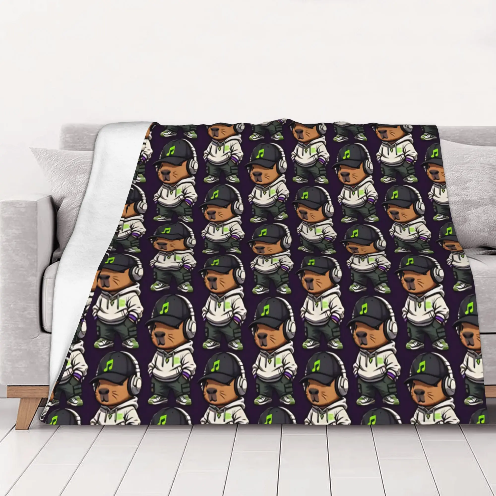 1PC Home Cutecore Cute Capybara Hip Hop Music Vibes Capybara Blanket Super Cosy Plush Home Living Room Sofa Halloween