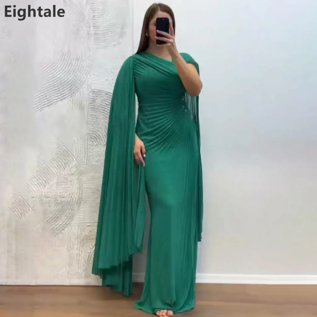 

Eightale 2025 Green Mermaid Chiffon Maxi Evening Dress With Cape Saudi Arabic Prom Dress Dubai Party Gown Customized