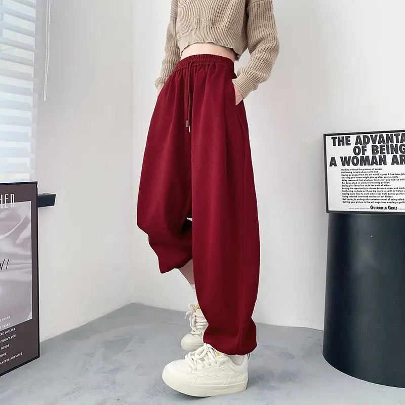 Elastic Waist Loose Drawstring Street Casual Sports Pants Spring Autumn New Simplicity Trend Pants Fashion Korean Women Clothing