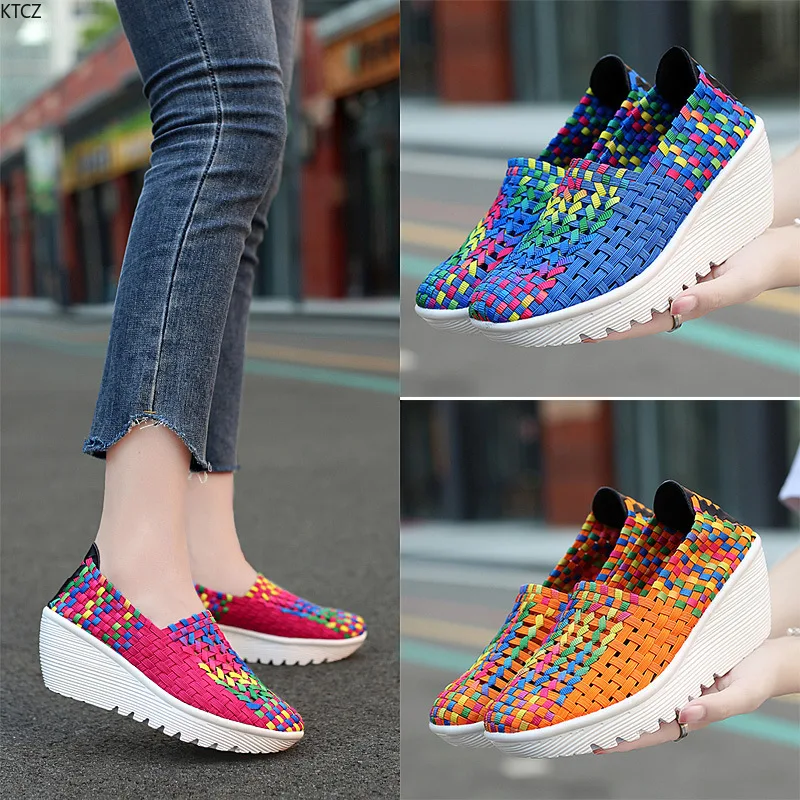 

2026 Summer New Handwoven Women's Sandals Wedge Heel Hollow Low-top Thick Sole Heightening Casual Versatile Shoes