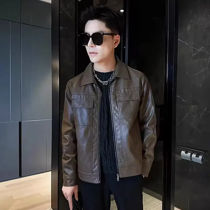 

Облегающее кожаное дэт для мужчин, повседневное деловое пальто с отложным воротником, осень-весна, модное пальто из Гонконга