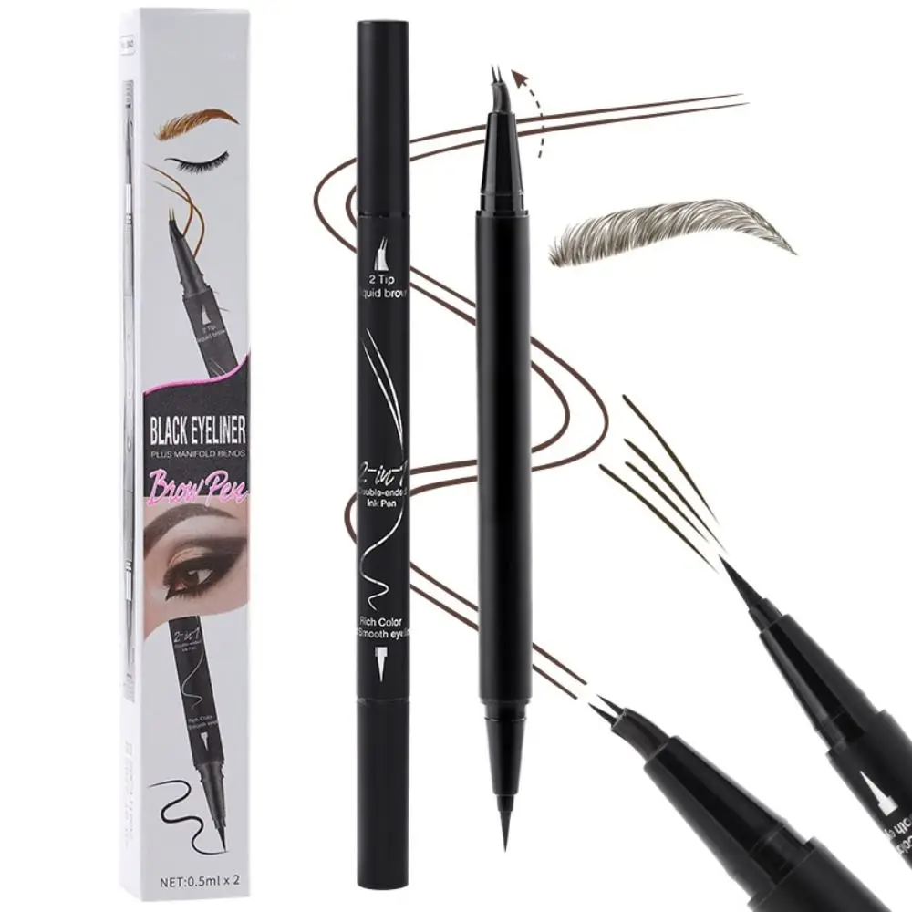2-in-1 gebogener Augenbrauenstift mit gebogener Spitze und präziser Pinselspitze, schnell trocknender, zweiseitiger Microblading-Augenbrauenstift, langlebig