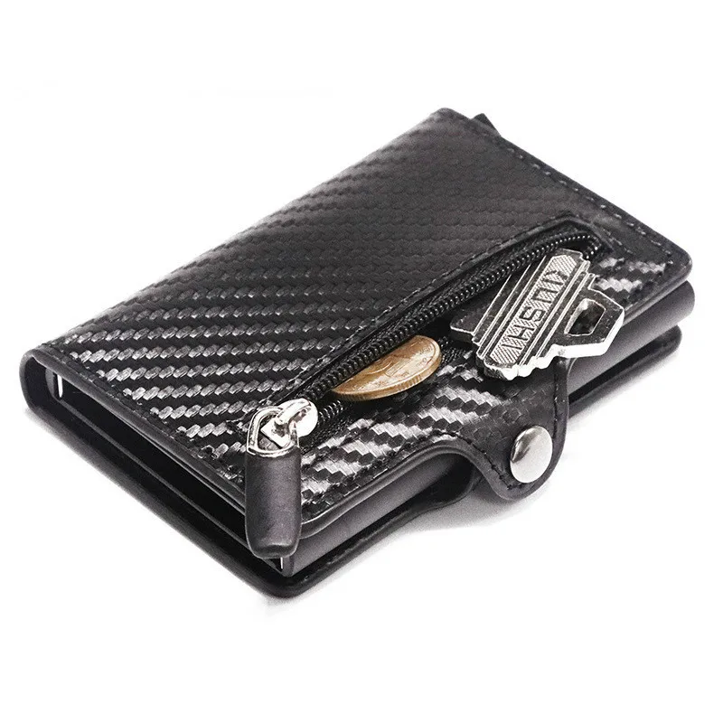 

2023 Anti-theft Carbon Fiber Credit Card Holder Men Slim Wallet Organizer Zipper Coin Pocket Cardholder with Money Clips