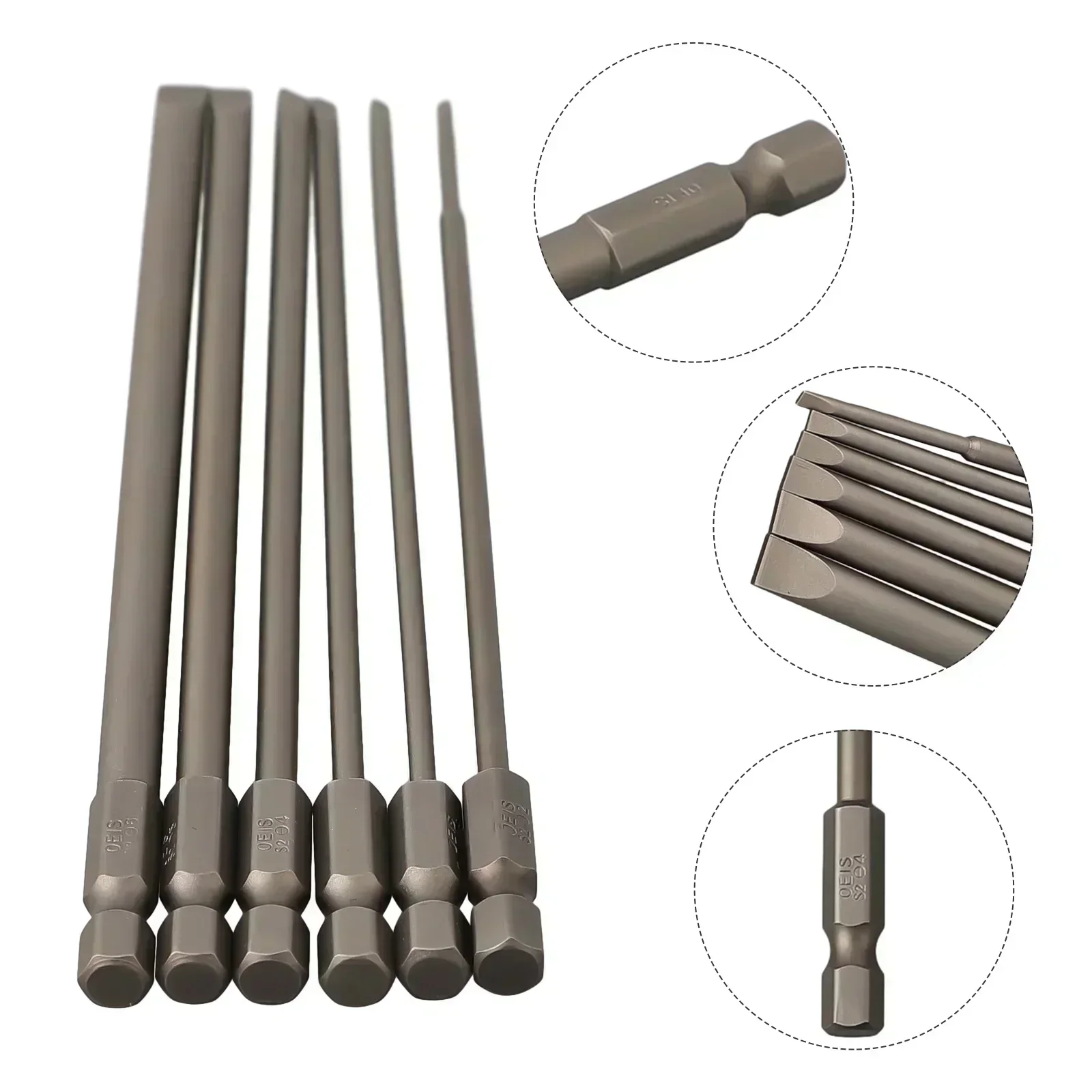 6pcs 100/150mm Slotted Screwdriver Bit Set /4\'\' Hex Shank Magnetic Flat Head Screw Driver Screwdriver Bits SL2 SL2.5 SL3 SL4 SL5