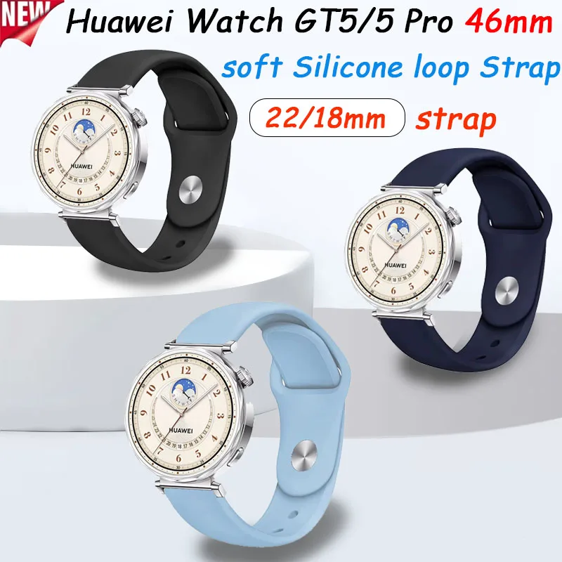 18mm 22mm soft Silicone loop Strap For Huawei Watch GT5-4 41mm GT5 Pro 42mm Bracelet watchband Huawei Watch GT5/5 Pro 46mm Belt